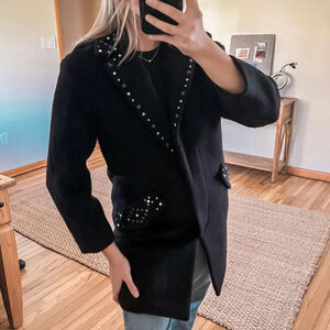 Coach Embellished Black Wool Blend Classic Long Collared Designer Trench Coat 4